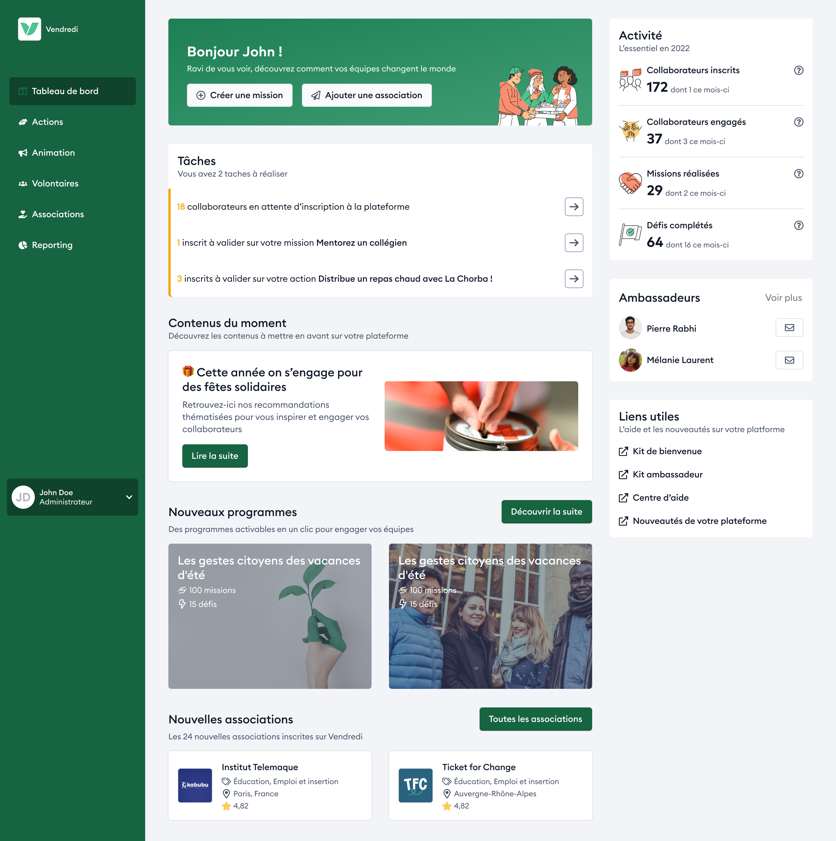 Tableau de bord administrateur